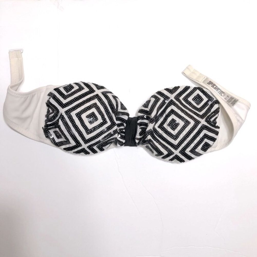 PINK Victoria’s Secret Women’s Swim Top Strapless SP. Black Ivory.Bedazzled